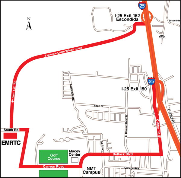 Map showing directions to EMRTC main building from I-25